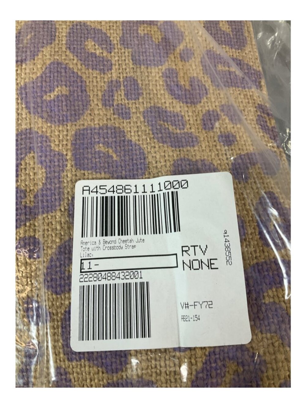 America & Beyond Lilac Cheetah Print Jute Tote Bag with Crossbody Strap